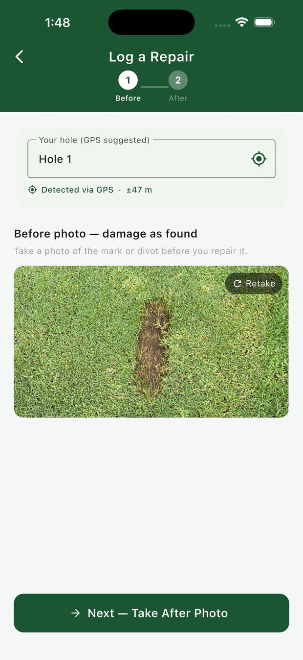 Logging a repair — before photo of the damage